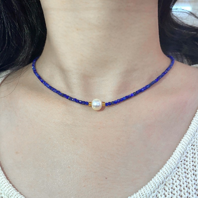 Blue Kyanite Freshwater Pearl Necklace