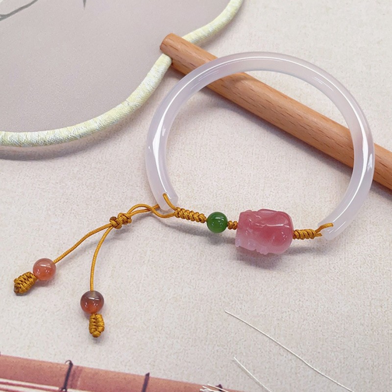 White Jade and Red Agate Gradual Change Pink Adjustable Bracelet