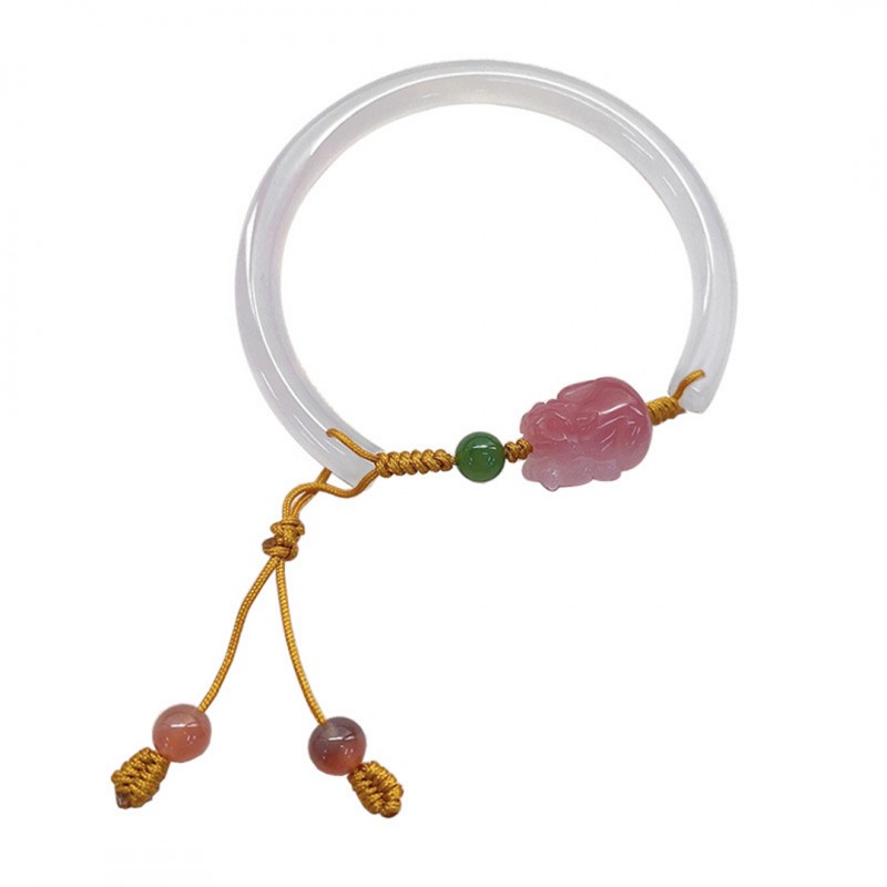 White Jade and Red Agate Gradual Change Pink Adjustable Bracelet