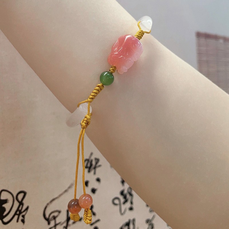 White Jade and Red Agate Gradual Change Pink Adjustable Bracelet