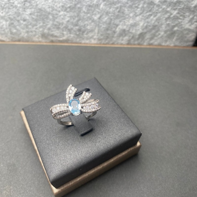 Natural Topaz Ring Butterfly Full Diamond Main Stone 5*7mm