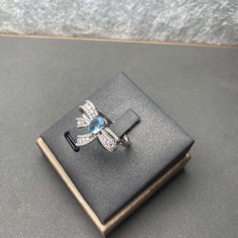 Natural Topaz Ring Butterfly Full Diamond Main Stone 5*7mm