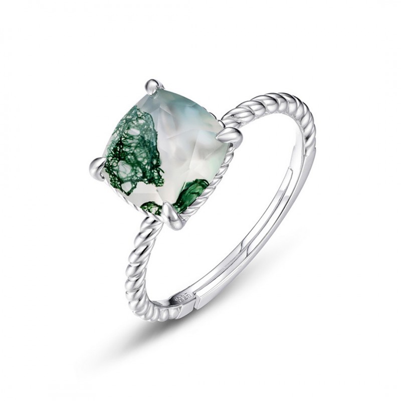 Personality Trend Seaweed Agate Ring for Women, Open-ended