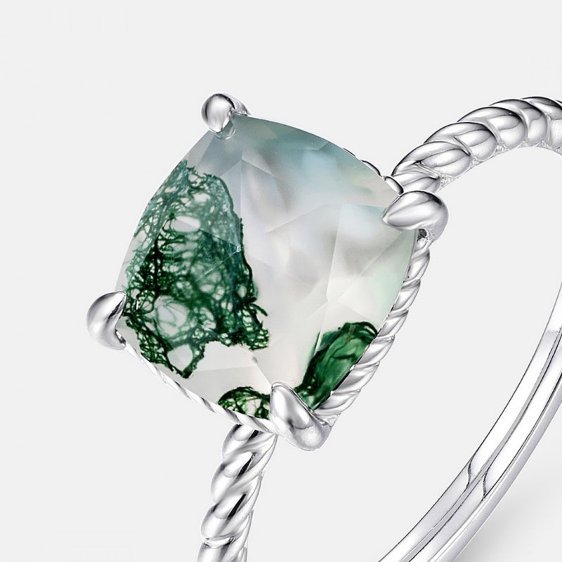 Personality Trend Seaweed Agate Ring for Women, Open-ended