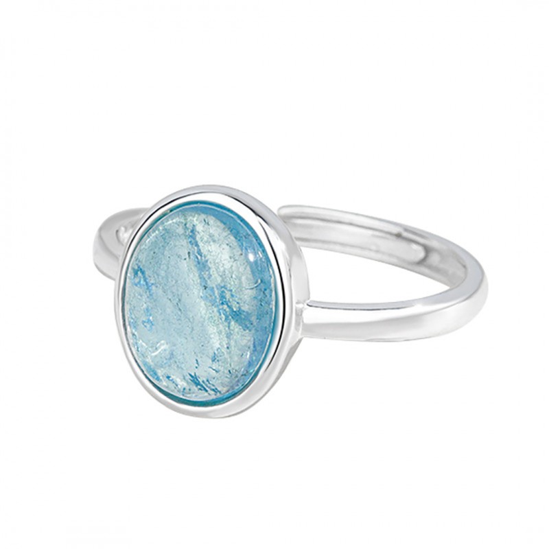 Oval Blue Topaz Crystal Ring, Simple and Adjustable