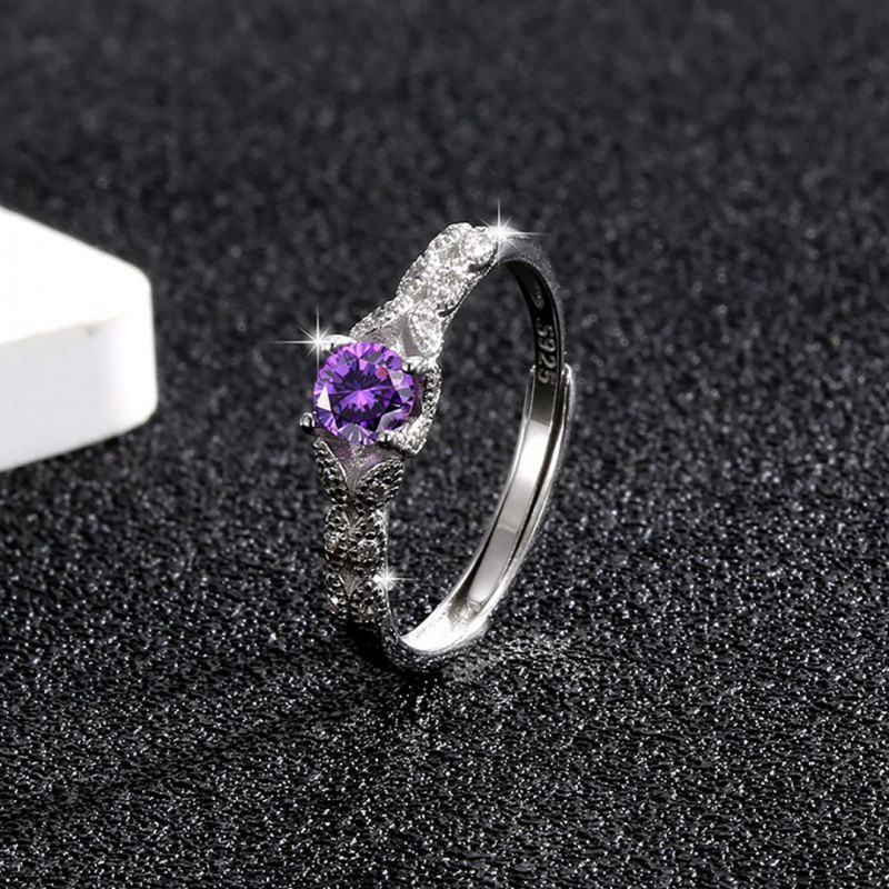 Amethyst Zirconia Ring, Personalized, Simple, Open-Ended, Adjustable