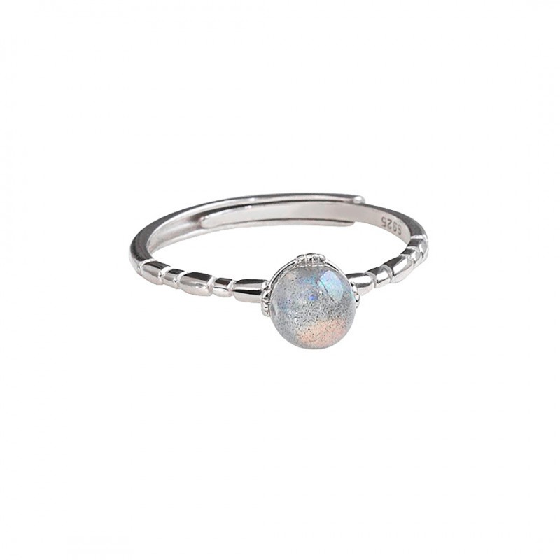 Iridescent Moonstone Ring with a Unique Minimalist Design, Slim Style, Adjustable