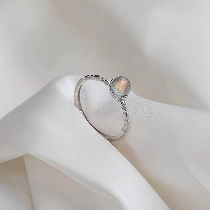 Iridescent Moonstone Ring with a Unique Minimalist Design, Slim Style, Adjustable