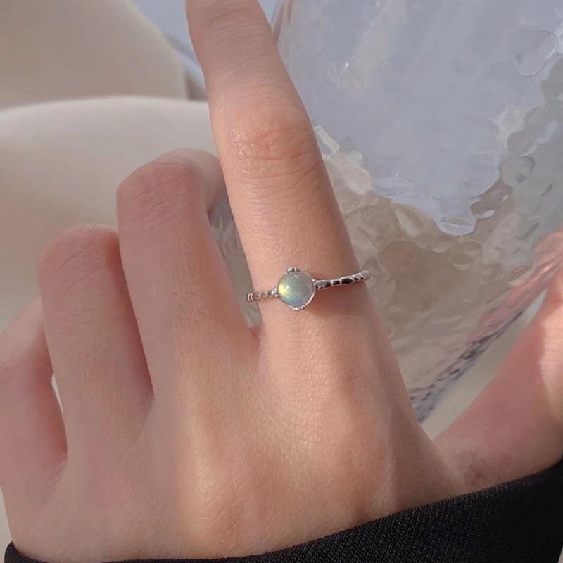 Iridescent Moonstone Ring with a Unique Minimalist Design, Slim Style, Adjustable