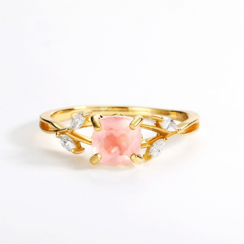 Natural Rose Quartz Adjustable Open Ring