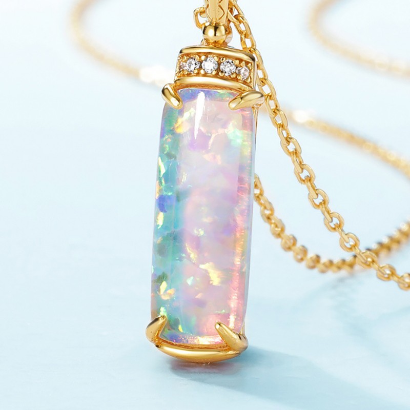 Geometric Cylinder Opal Pendant Necklace