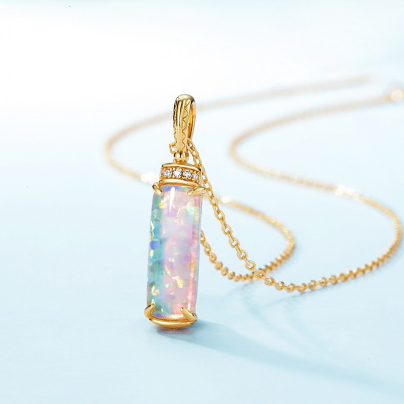 Geometric Cylinder Opal Pendant Necklace