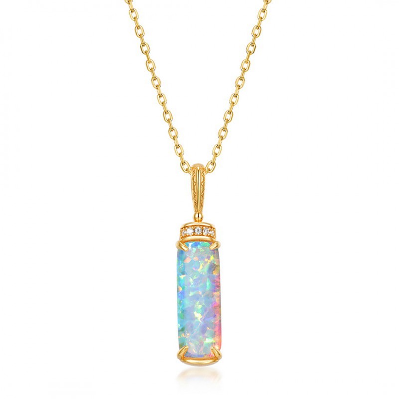 Geometric Cylinder Opal Pendant Necklace