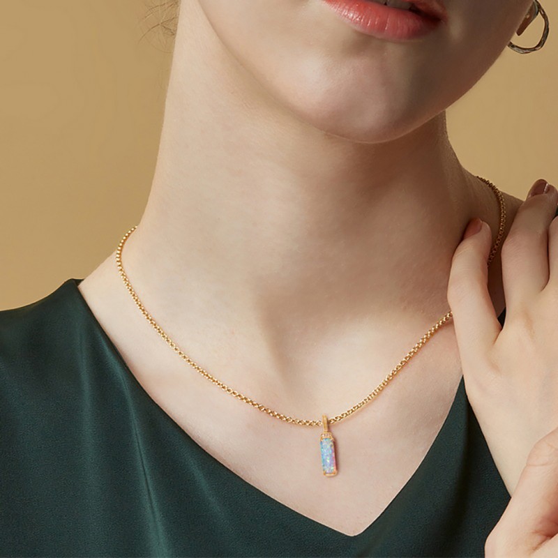 Geometric Cylinder Opal Pendant Necklace