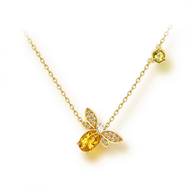 Niche Design Yellow Crystal Olivine Bee Necklace