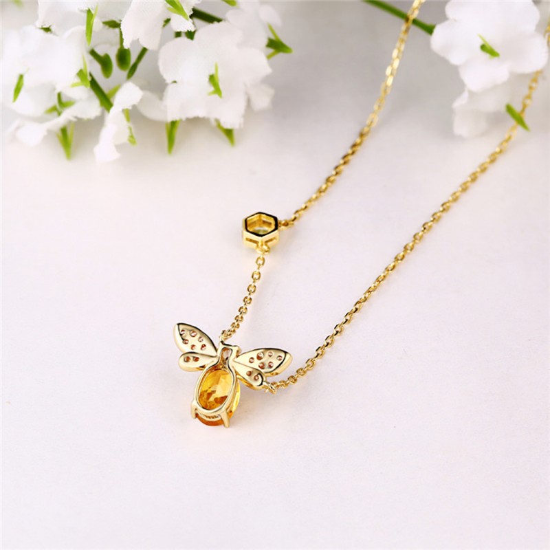 Niche Design Yellow Crystal Olivine Bee Necklace