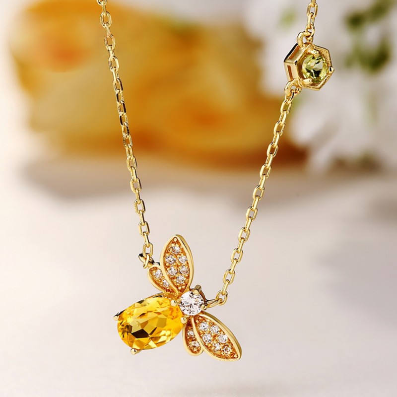 Niche Design Yellow Crystal Olivine Bee Necklace