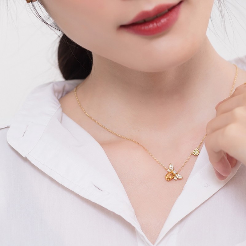 Niche Design Yellow Crystal Olivine Bee Necklace