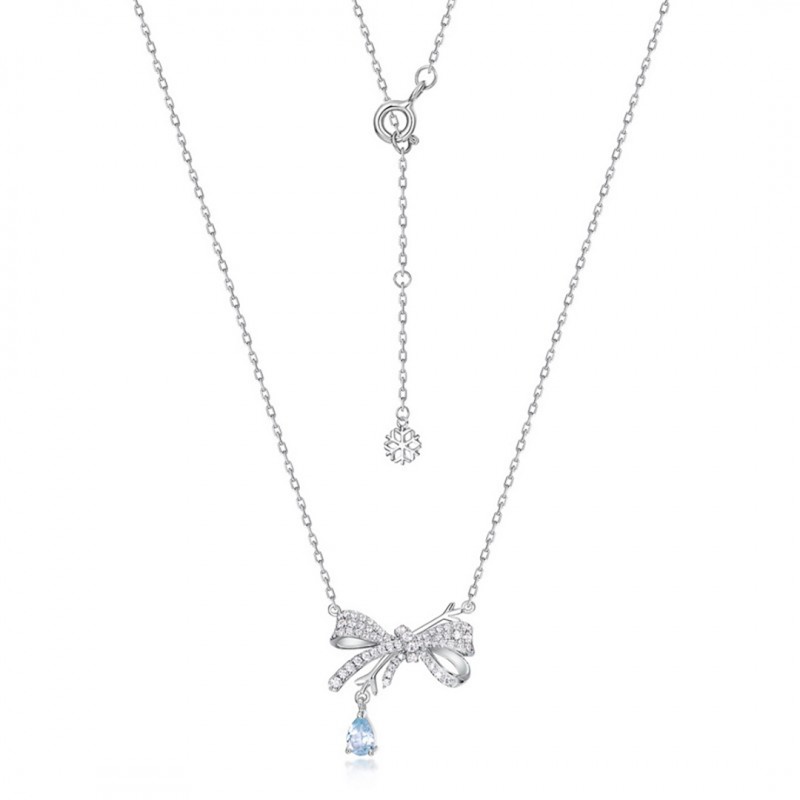 Fashionable Personalized Bowknot Full Diamond Waterdrop Topaz Necklace 