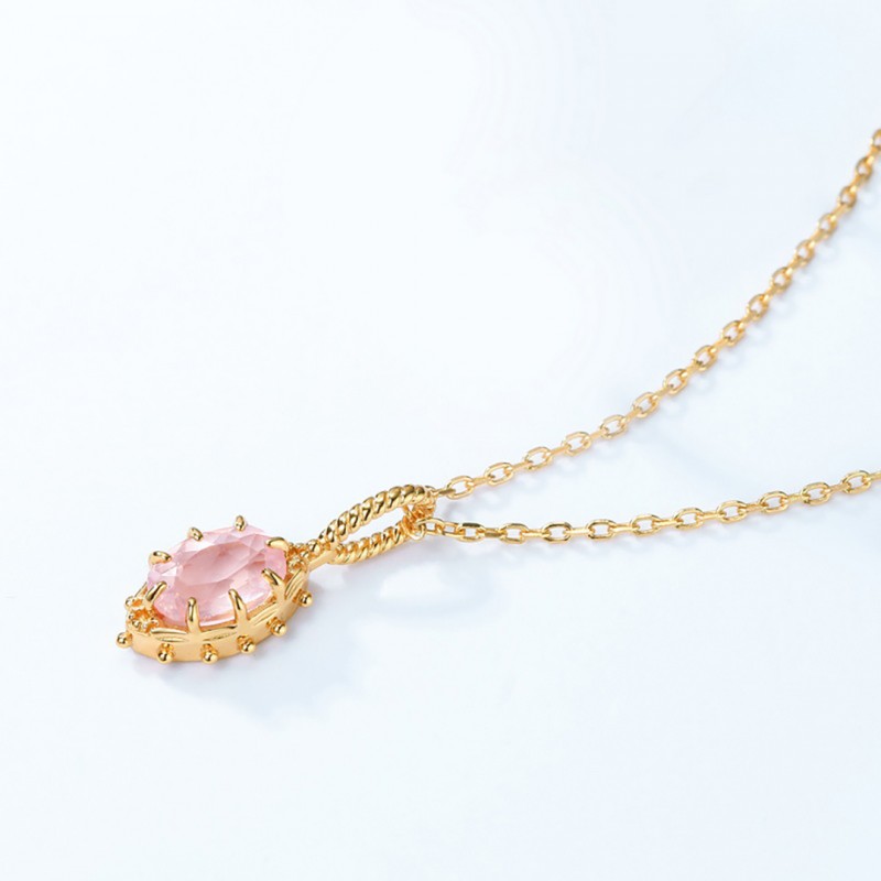 Vintage Style Simple and Stylish Natural Pink Crystal Necklace