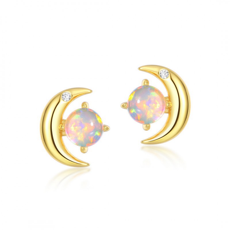 Opal Crescent Moon Earrings 