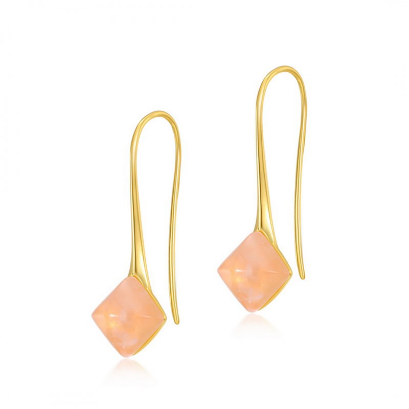 Minimalist Geometric Rose Quartz Ear Hooks