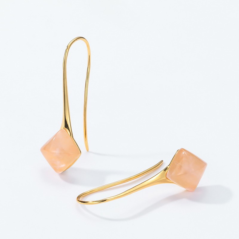 Minimalist Geometric Rose Quartz Ear Hooks