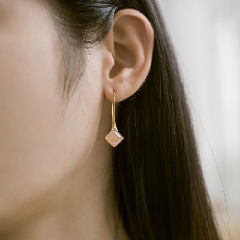 Minimalist Geometric Rose Quartz Ear Hooks