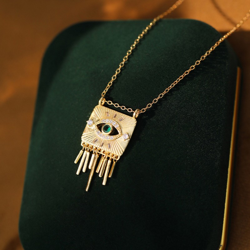 Niche Evil Eye Tassel Cubic Zirconia Necklace