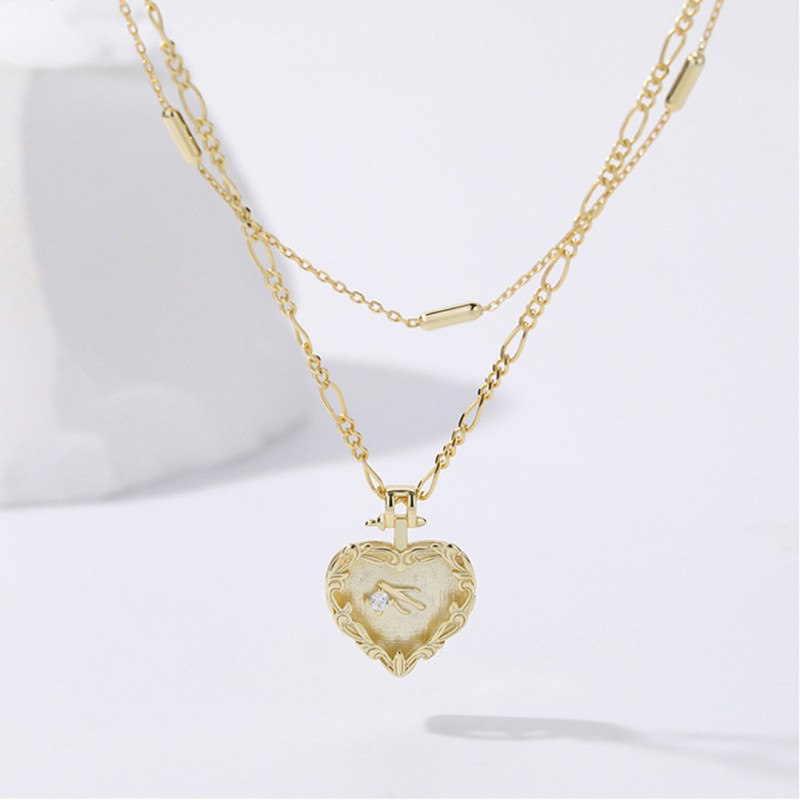 Double-Layered Wear Love Heart Cubic Zirconia Necklace