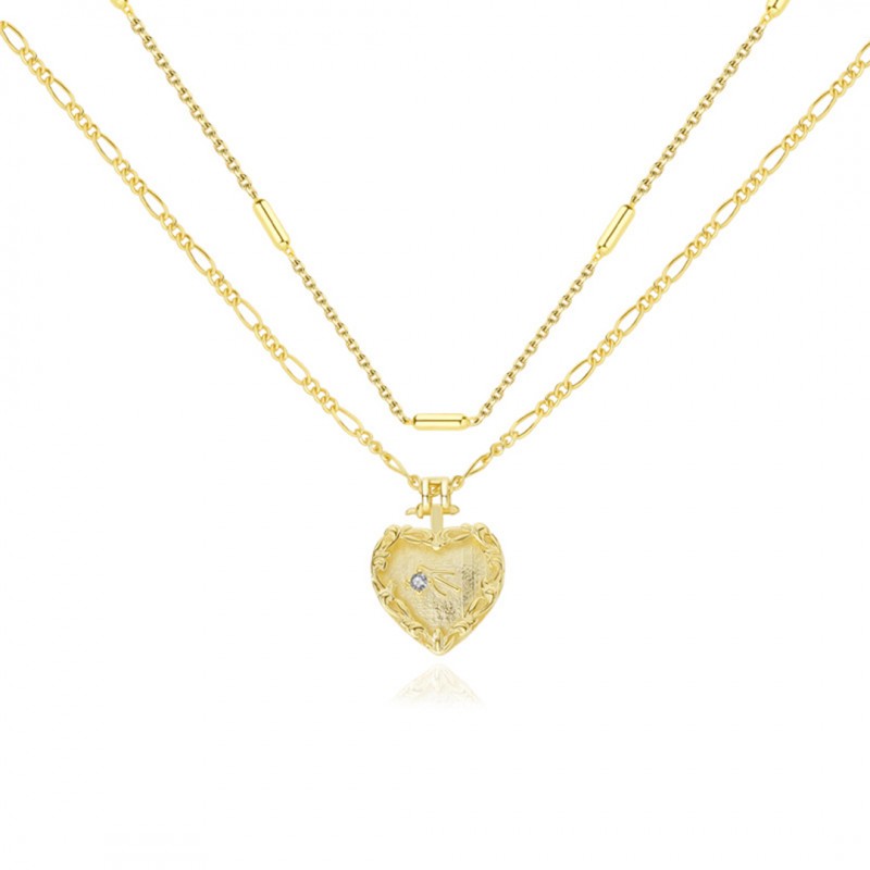 Double-Layered Wear Love Heart Cubic Zirconia Necklace