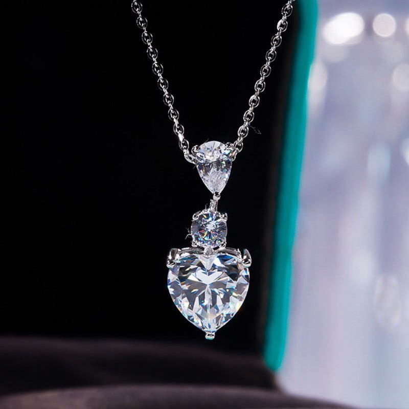 Elegant Super Sparkling Diamond Peach Heart Necklace