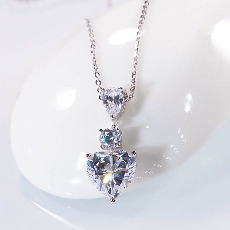 Elegant Super Sparkling Diamond Peach Heart Necklace