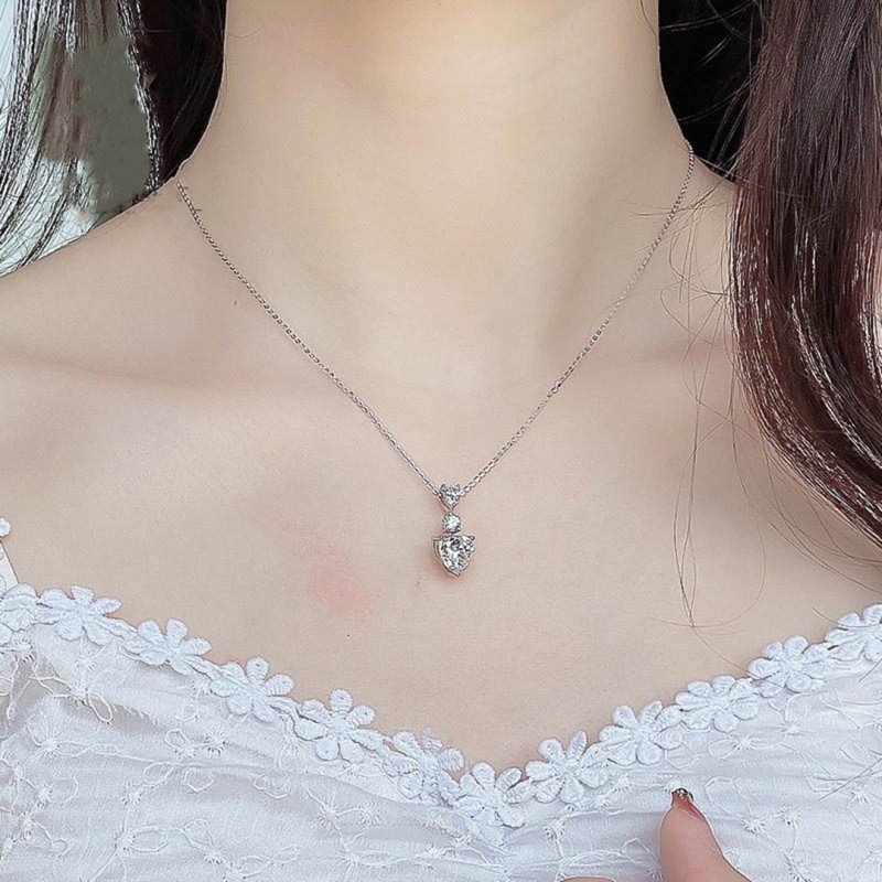 Elegant Super Sparkling Diamond Peach Heart Necklace