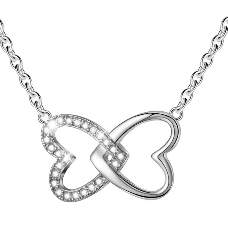 Silver Zircon Double-Line Heart Necklace 