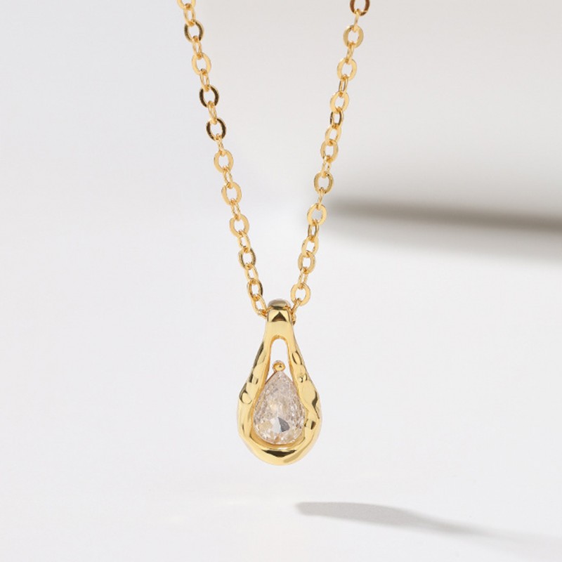 Teardrop Necklace, Light Luxury, Diamond-Set 