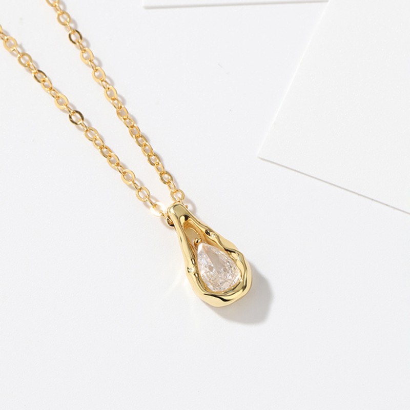 Teardrop Necklace, Light Luxury, Diamond-Set 