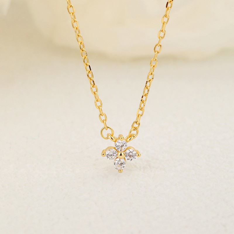 Four-Leaf Clover Necklace, Diamond-Set, 18K Gold-Plated