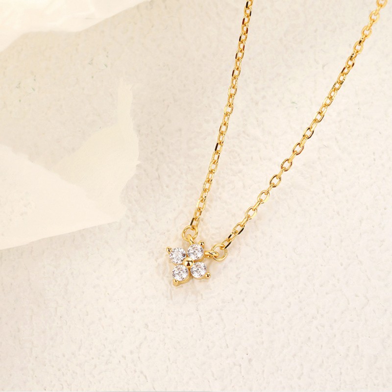 Four-Leaf Clover Necklace, Diamond-Set, 18K Gold-Plated