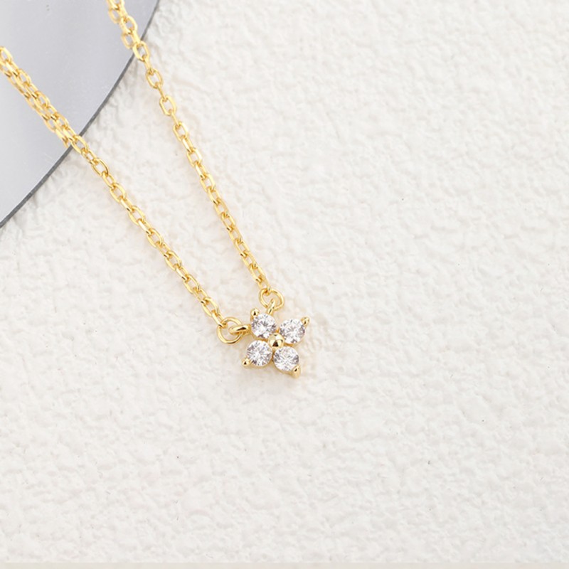 Four-Leaf Clover Necklace, Diamond-Set, 18K Gold-Plated