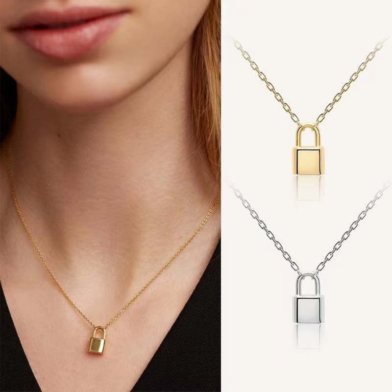 Gold Lock Pendant Necklace, Light Luxury Plated with Gold 