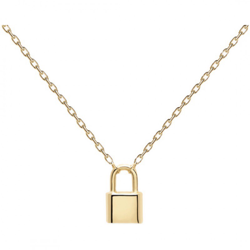 Gold Lock Pendant Necklace, Light Luxury Plated with Gold 