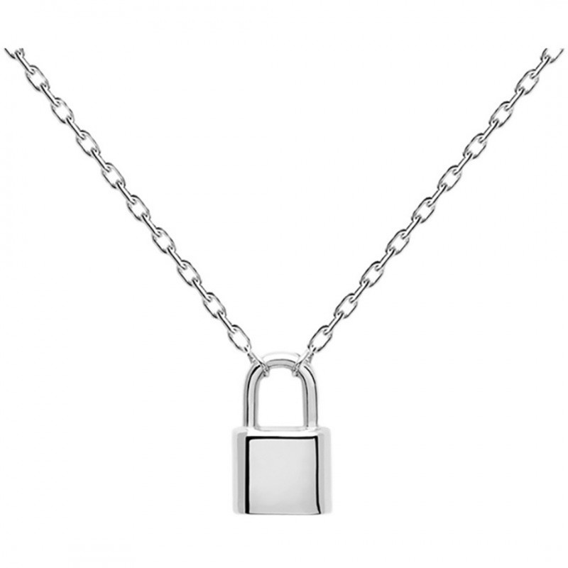 Gold Lock Pendant Necklace, Light Luxury Plated with Gold 