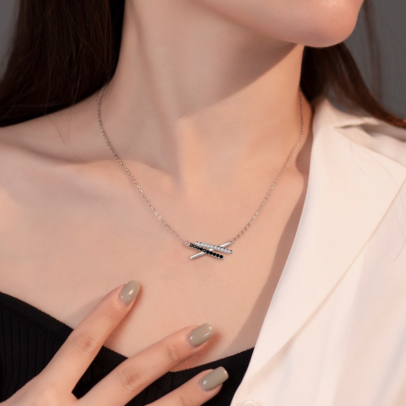 Black Zircon Pendant X Letter Necklace