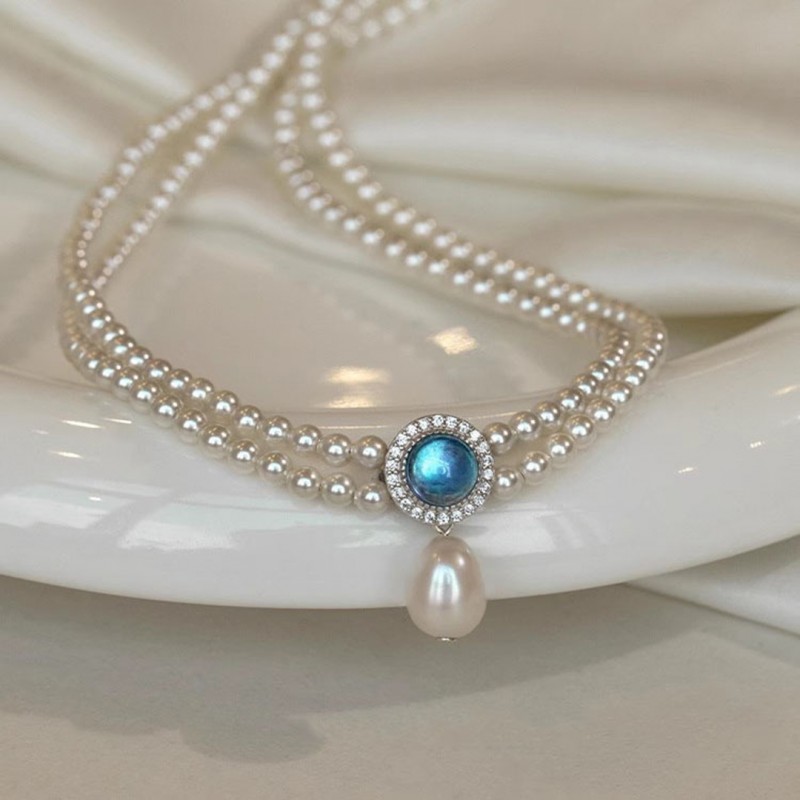 Natural Aquamarine Pearl Double-layer Necklace