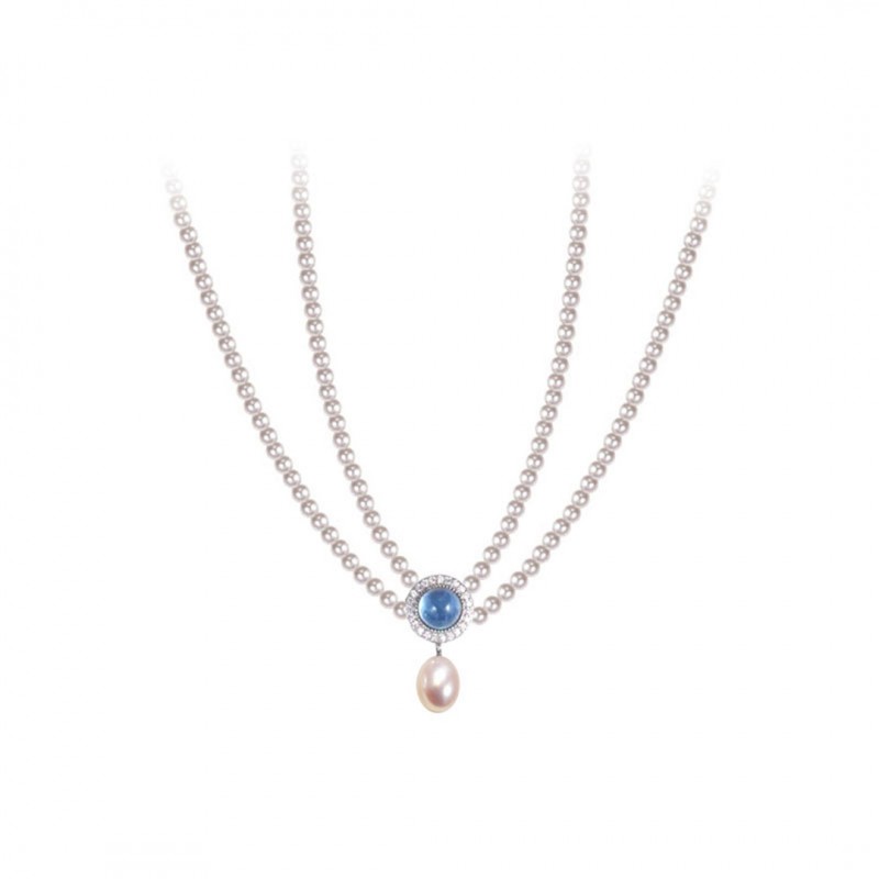 Natural Aquamarine Pearl Double-layer Necklace