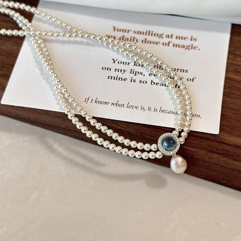 Natural Aquamarine Pearl Double-layer Necklace