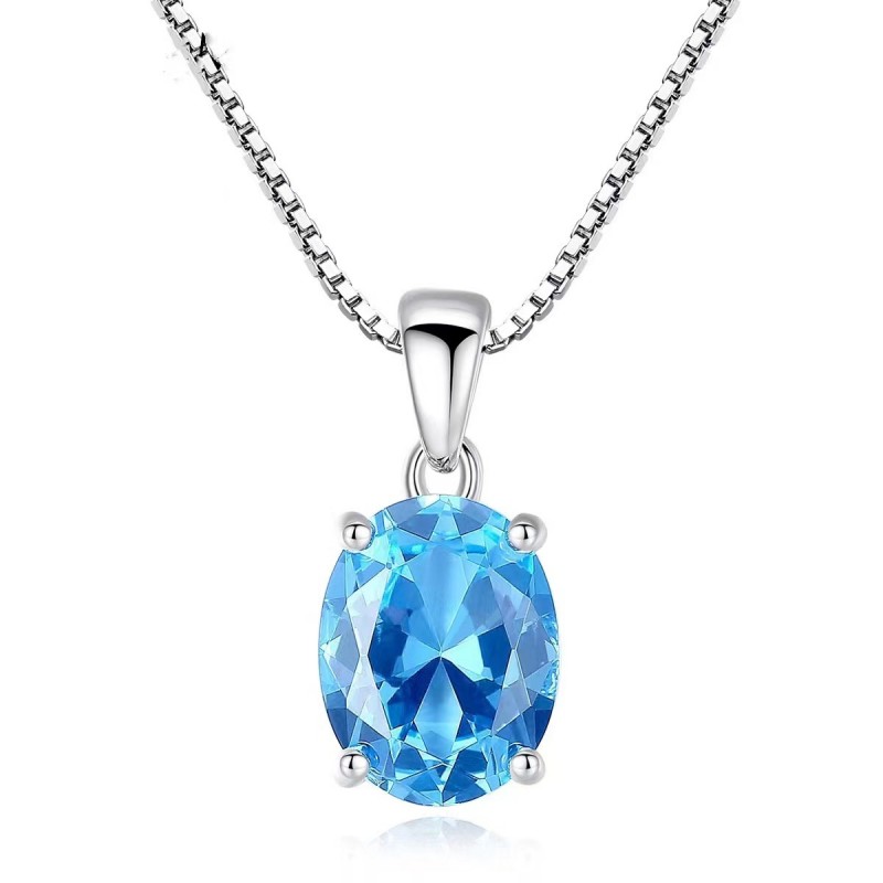 Blue Topaz Pendant Necklace Women's Box Chain Simple Niche