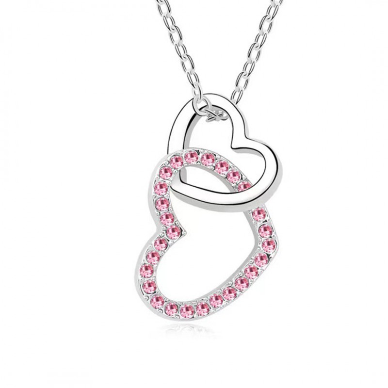 Double Heart Necklace Set with Diamonds