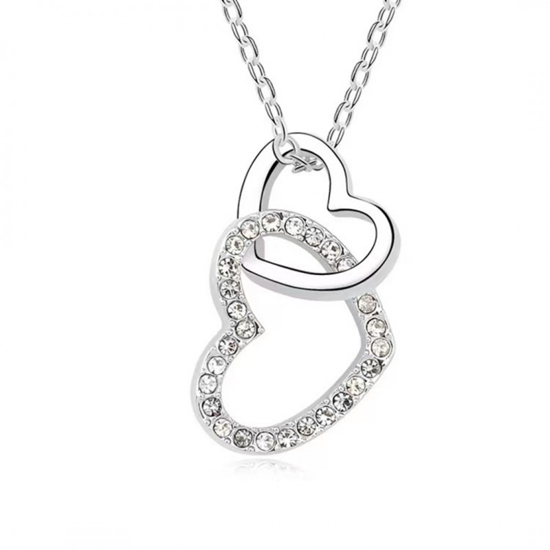 Double Heart Necklace Set with Diamonds